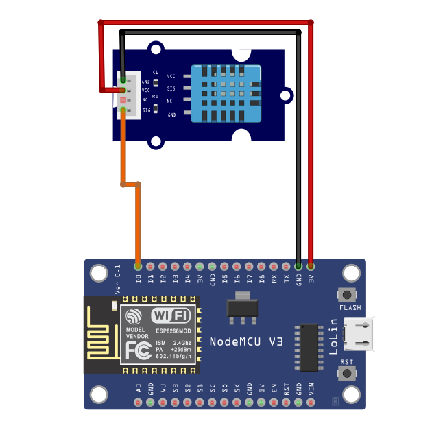 DHT11 NodeMCU ESP8266 connection diagram